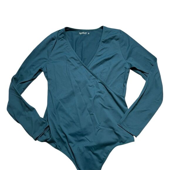 ABERCROMBIE & FITCH Long Sleeve Wrap V-Neck Bodysuit Teal Green Size XL - Picture 1 of 6
